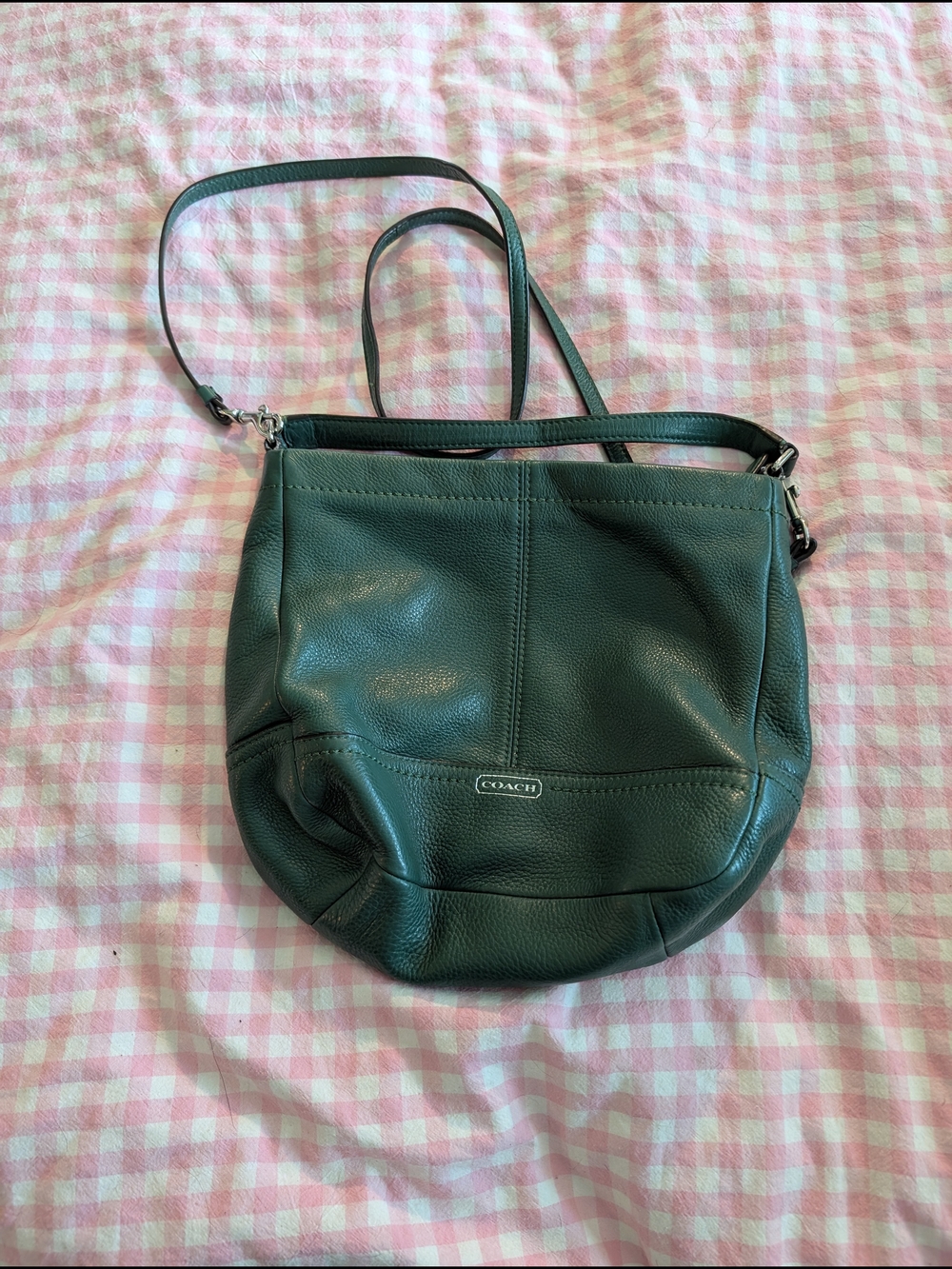 Coach Dark Green Pebbled Leather Crossbody Shoulder Bag